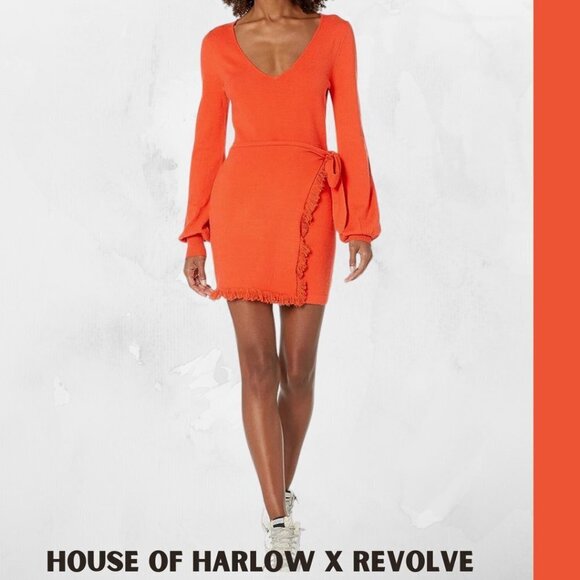 Revolve x House of Harlow NWT “Petra” Sweater Dress - Crimson Orange - Medium - Picture 5 of 9